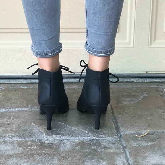 Black Lace Up Peep Toe Cut Out Caged Ankle Booties - Picture 3 of 6